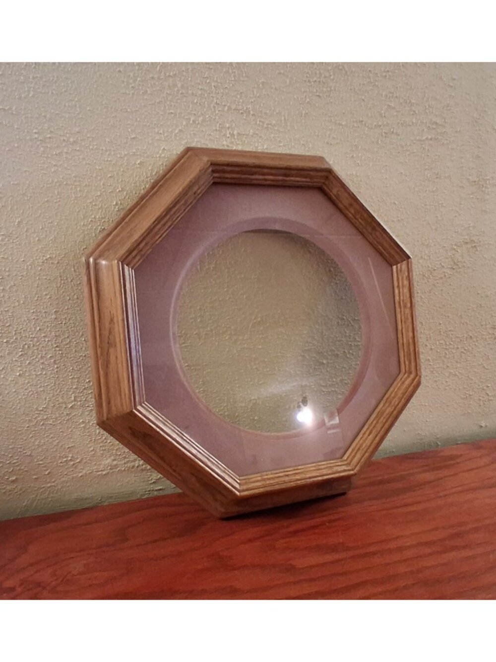 Frame Octagonal Oak Collector Plate Holder With Glass Vintage For 8" Plate